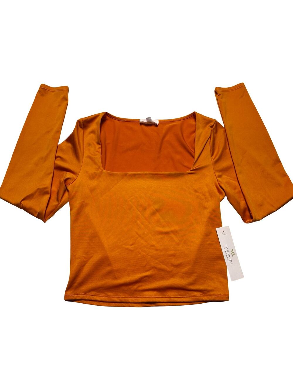 NWT Live in the Moment Orange Long Sleeve Square Neck Top Size Medium